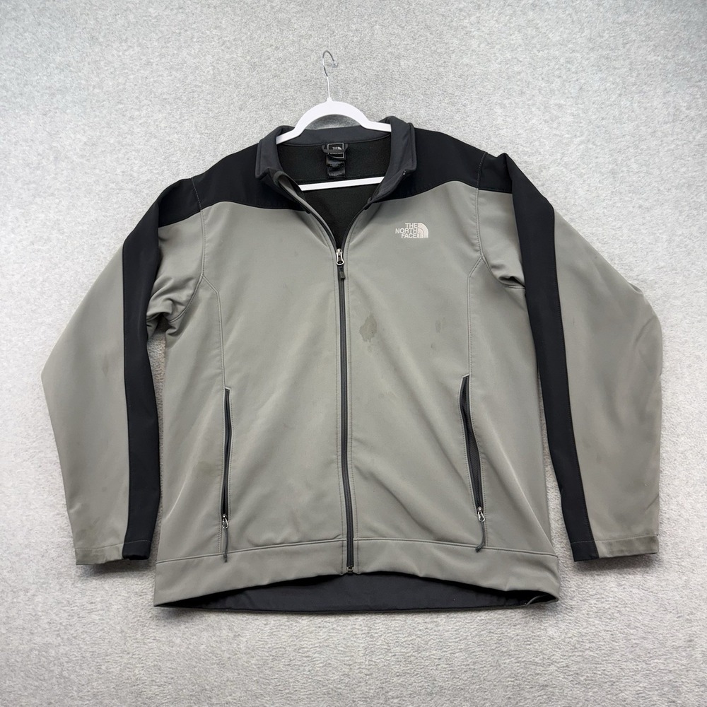 The North Face Apex Bionic Jacket Mens XL Black Gray Softshell Full Zip Pocket *